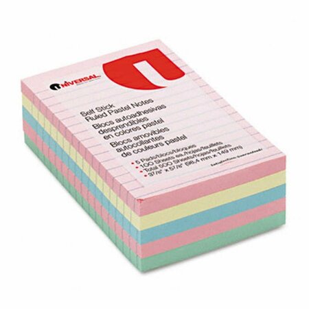 UNIVERSAL BATTERY Universal  Self-Stick Notes  4 x 6  Four Pastel Colors  Five 100-Sheet Pads Pack UN33103